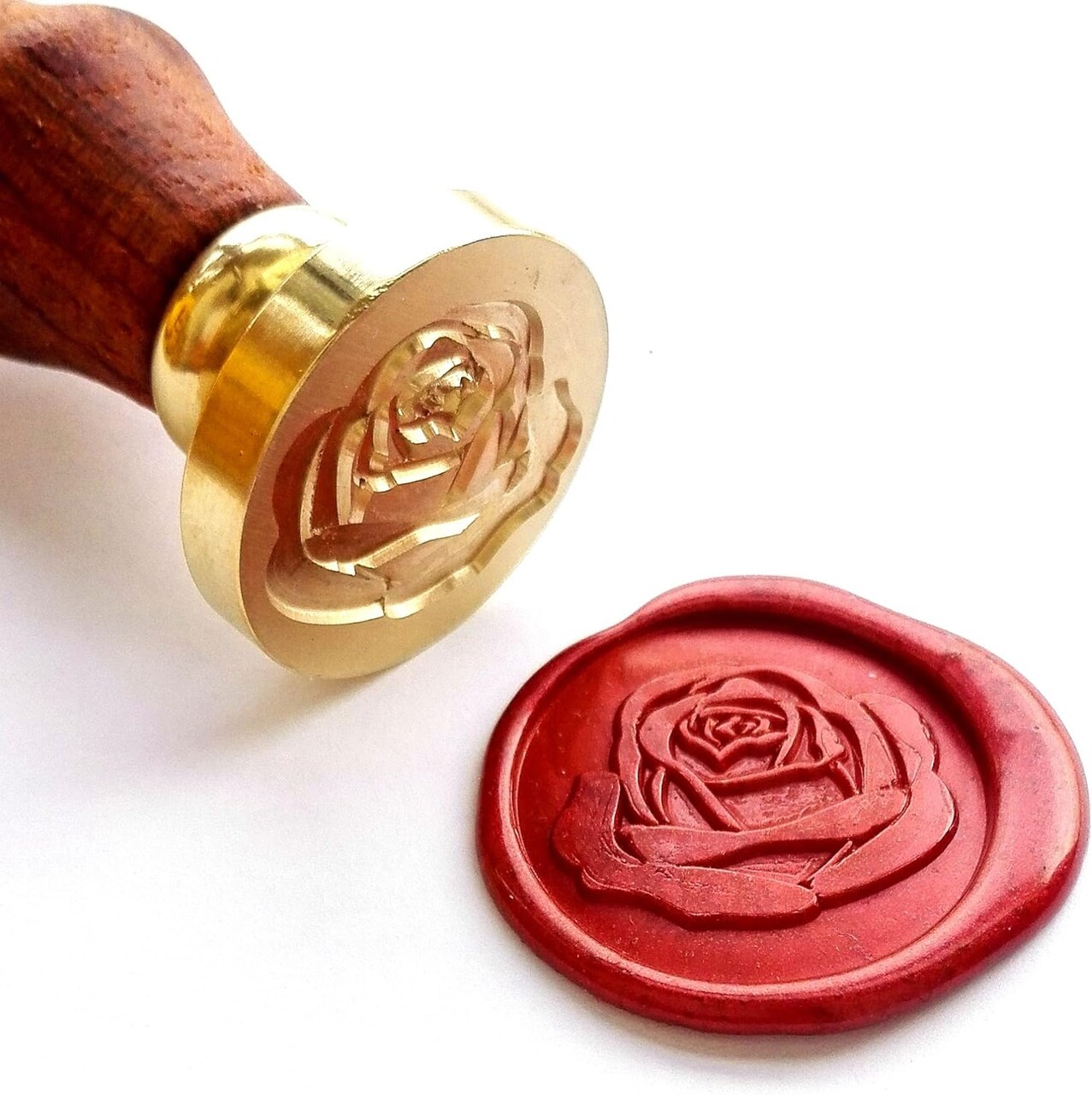 Elegant Rose Wax Seal Stamp with Rosewood Handle, Decorating on Invitation Envelope Sealer Letter Poster Card Snail Mail Gift Packing for Birthday Themed Party Wedding Signature